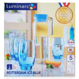 Bộ Bình Ly Thủy Tinh Luminarc 5 Món Rotterdam Ice Blue J1799