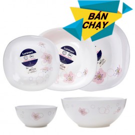 Bộ 12 món đồ dùng bàn ăn thủy tinh Luminarc Ikumi - Trắng hoa văn