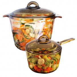 Bộ 2 nồi thủy tinh Luminarc Trianon Amberline 3.5L + Nồi TT Cao Tay Cầm Vitro Amberline 1.5L