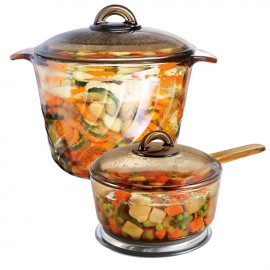 Bộ 2 nồi thủy tinh Luminarc Trianon Amberline 3.5L + Nồi TT Thấp Tay Cầm Vitro Amberline 1.5L