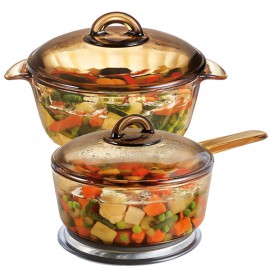 Bộ 2 nồi thủy tinh Luminarc Trianon Amberline 2.5L + Nồi TT Thấp Tay Cầm Vitro Amberline 1.5L