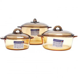 Bộ 3 nồi thủy tinh Luminarc Vitro Blooming Amberline - 1L-2L-3L