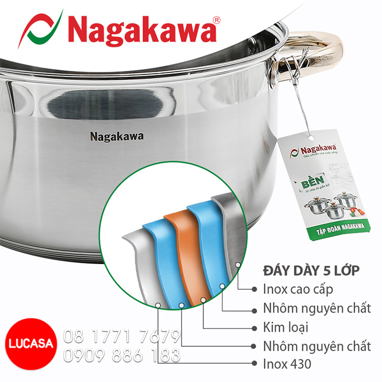 Bộ Nồi Inox Nagakawa NAG1301 - 3 Nồi 5 Đáy
