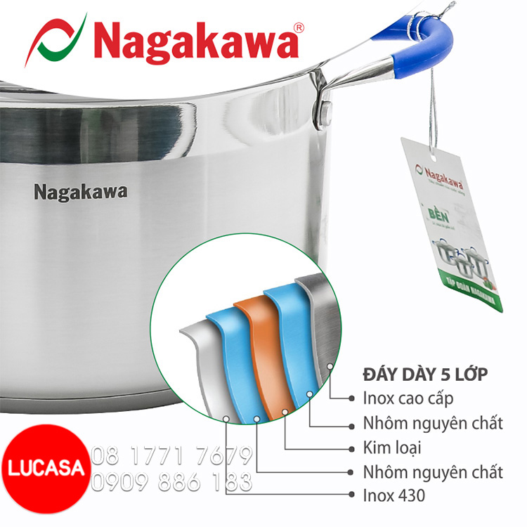 Bộ Nồi Inox Nagakawa NAG1302 - 3 Nồi 5 Đáy
